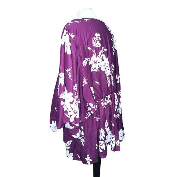 BloomChic Floral Cinched Waist Short Dolman Sleeve Casual Blouse Sz 26 (4XL) - Picture 5 of 8